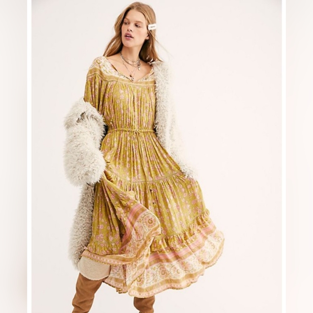 NWT $289 Spell & The Gypsy Collective Pink Olive Floral Bohemian Maxi Dress XS